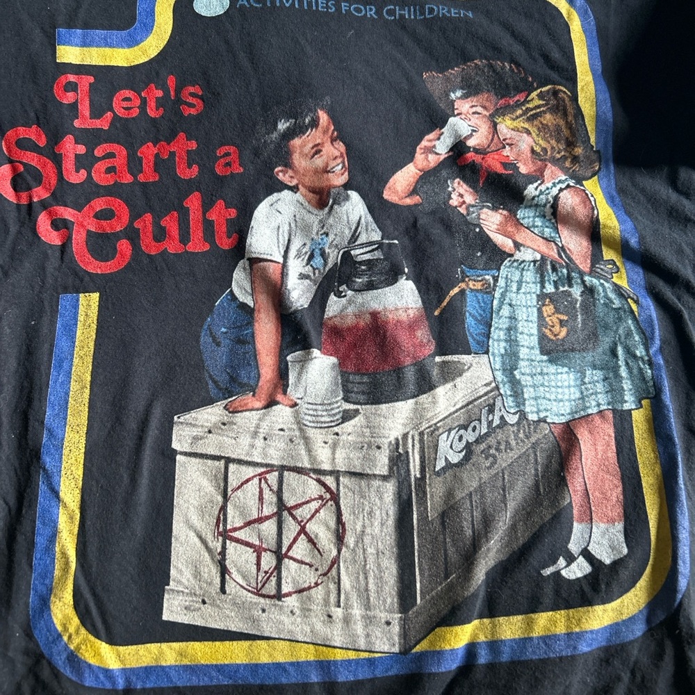 Let’s Start a Cult Graphic Tee | Dark Humor Vintage Parody | 2XL